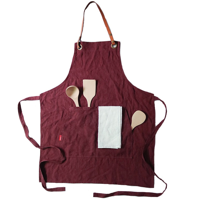 Tablier en Lin et Cuir