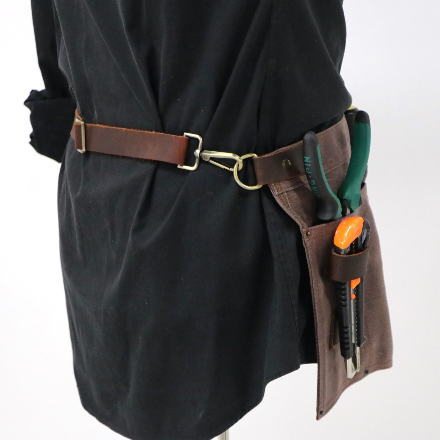 Tablier Cuir Denim Poches