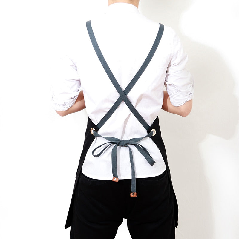 Tablier Japonais Croisé Dans Le Dos En Coton Et Lin Avec Poches - Idéal Cuisine, Jardinage Et Bricolage